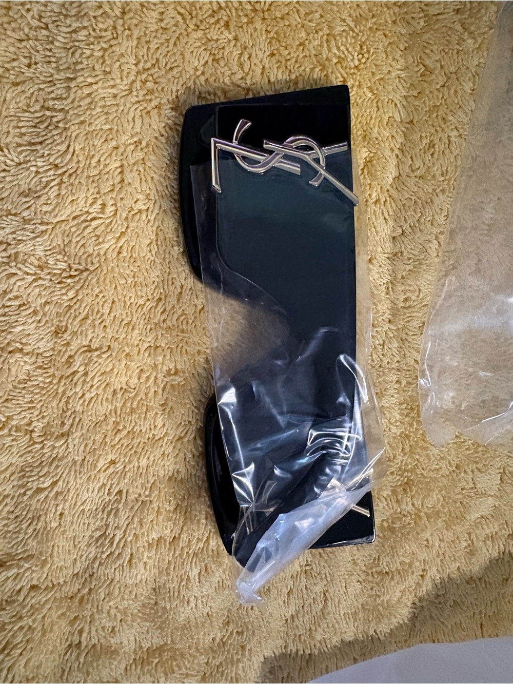 Yves Saint Laurent Black Dress Sock with Silver Logo Accent